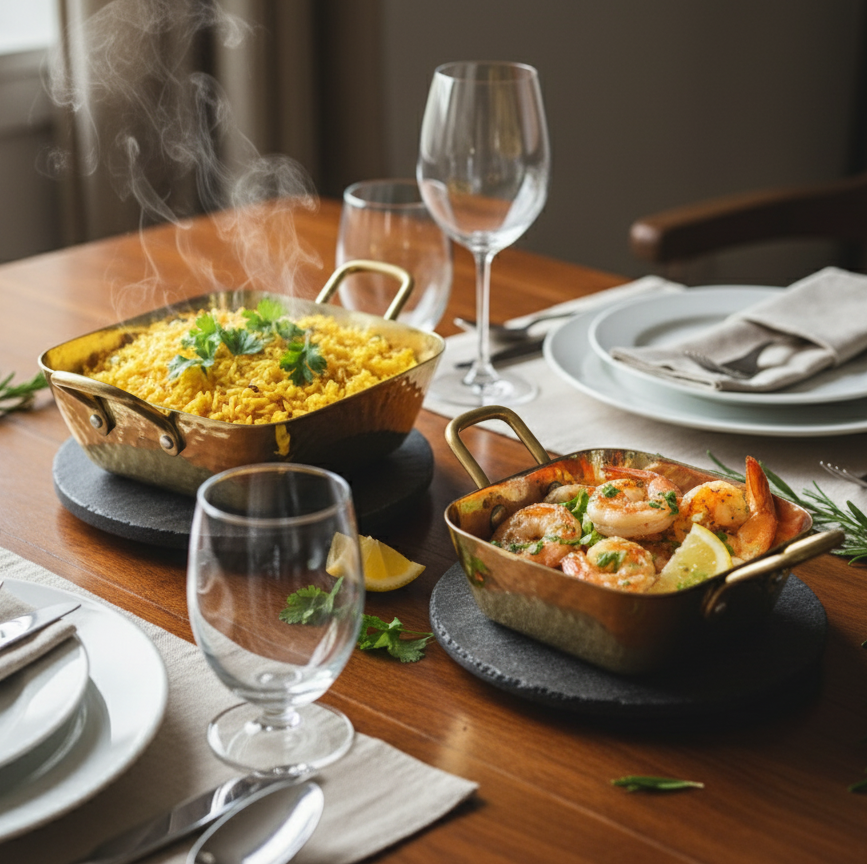 CAR-O-BAR Premium Set of 2 Steel Serving Bowls with Handle | Hammered Gold Finish