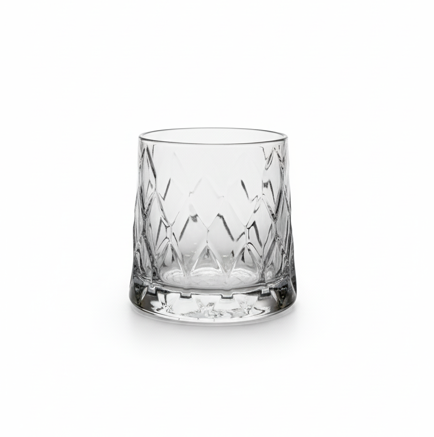 CAR-O-BAR Tipsy Whiskey Glass | Heavy Base Diamond Cut Design| Set of 4