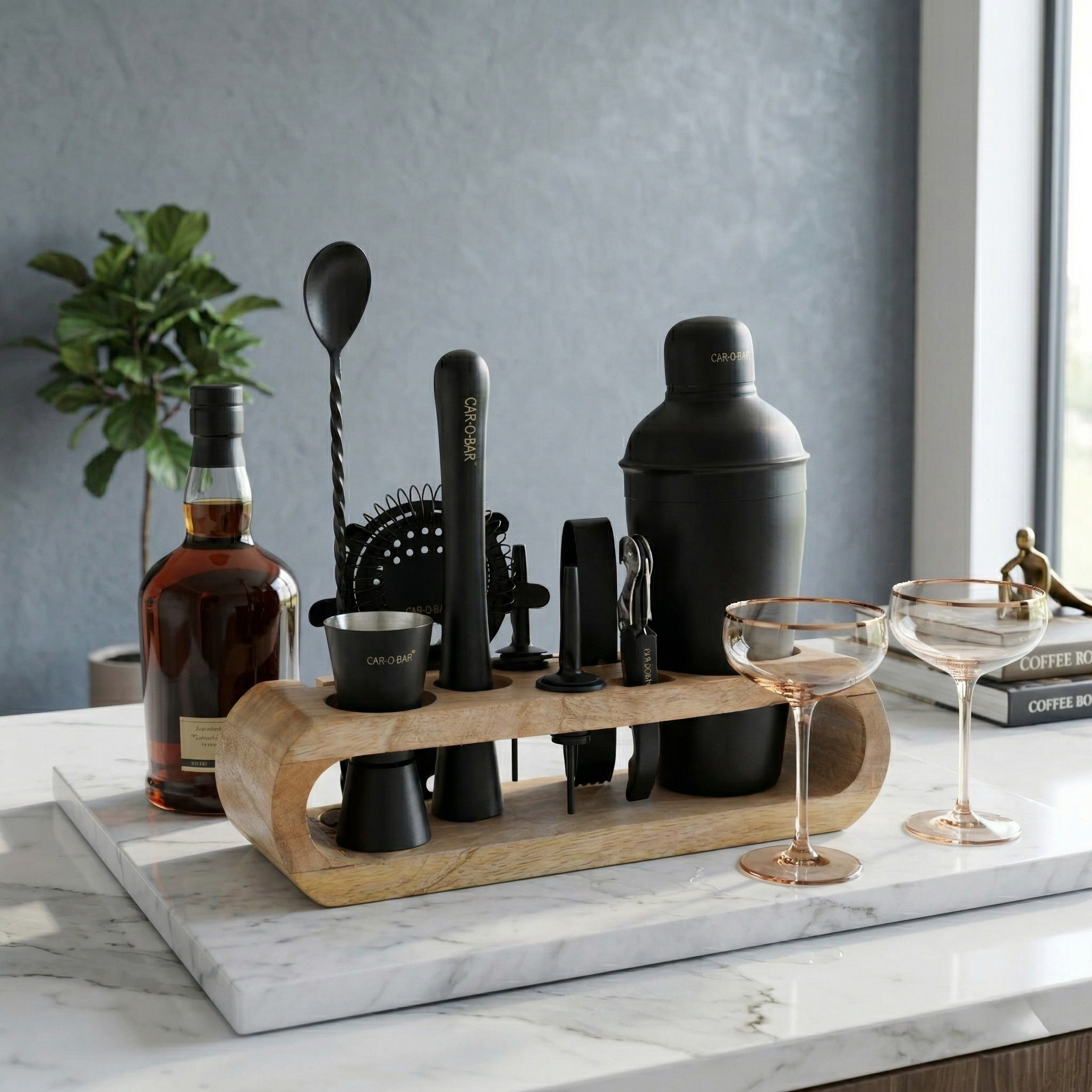 Car-O-Bar Premium Matte Black Barset with Stand