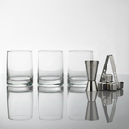 Car-O-Bar Gift Set | Set of Premium Whiskey Glasses with Steel Whiskey Cubes Peg Measurer and Ice Tong