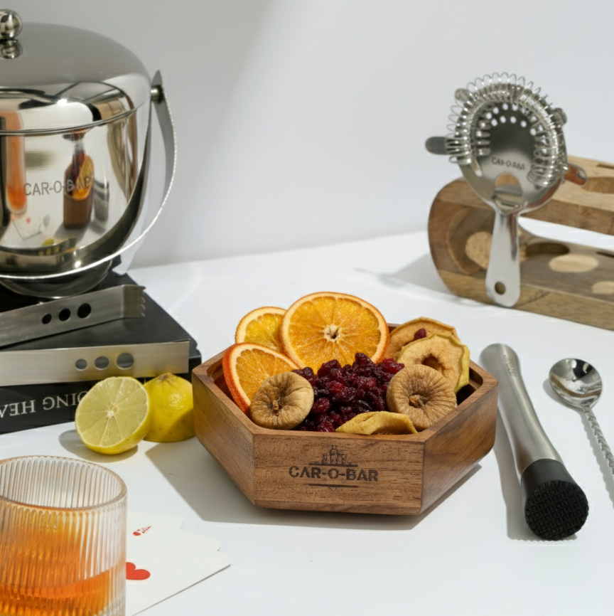 CAR-O-BAR Premium Stackable Hexagonal Wooden Serving Bowl Set | Natural Finish