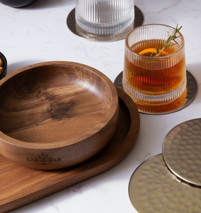 CAR-O-BAR Premium Wooden Serving Bowl | Mahogany Finish