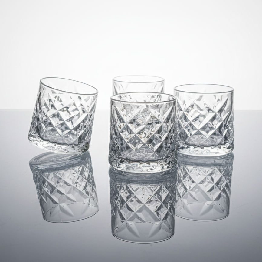Car-O-Bar Tipsy Spinning Whiskey Glass | Set of 4