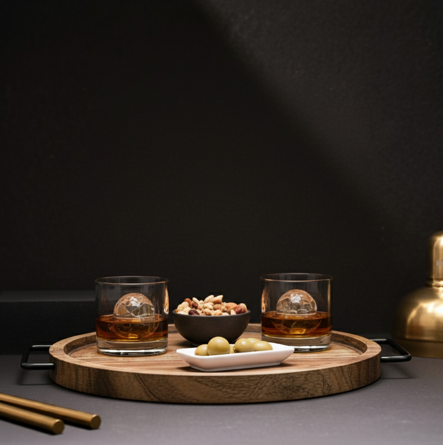 Car-O-Bar Premium Wooden Serving Tray Platter with Handle | Antique Finish