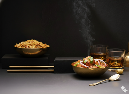 CAR-O-BAR Premium Steel Serving Bowl | Hammered Gold Curved Finish | Double Walled