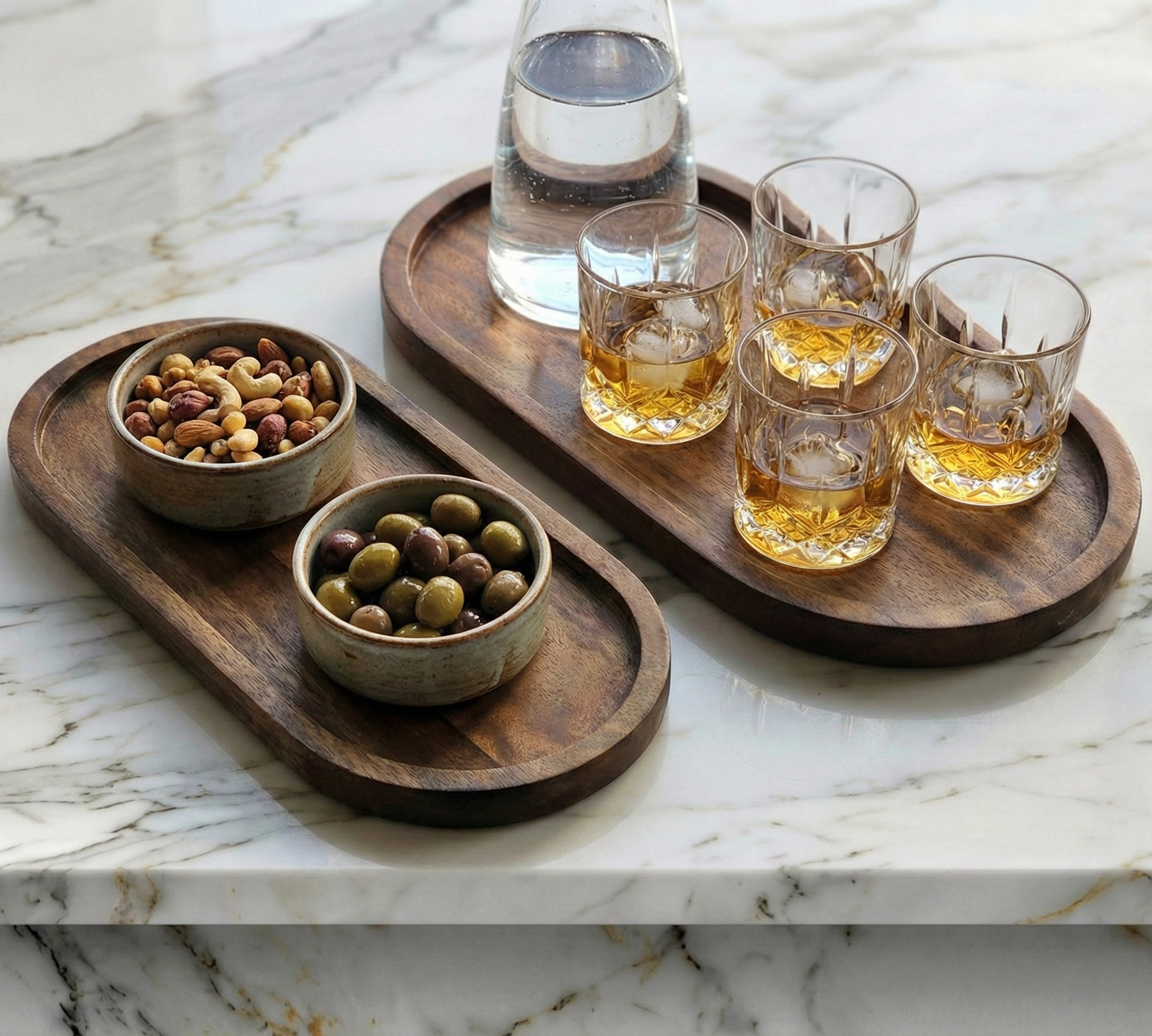 Car-O-Bar Premium Wooden Serving Tray Platter Set of 2