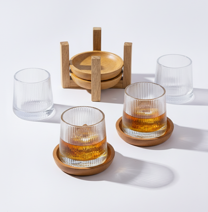 Car-O-Bar Wooden Coasters with Stand -Set of 4