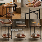 CAR-O-BAR Folding Multipurpose Side Table for Bar & Home - Side Table with 2 Removable Wooden Serving Trays