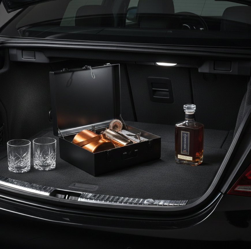 Car-O-Bar Black Bar Set Trunk | Bar Setup for Home