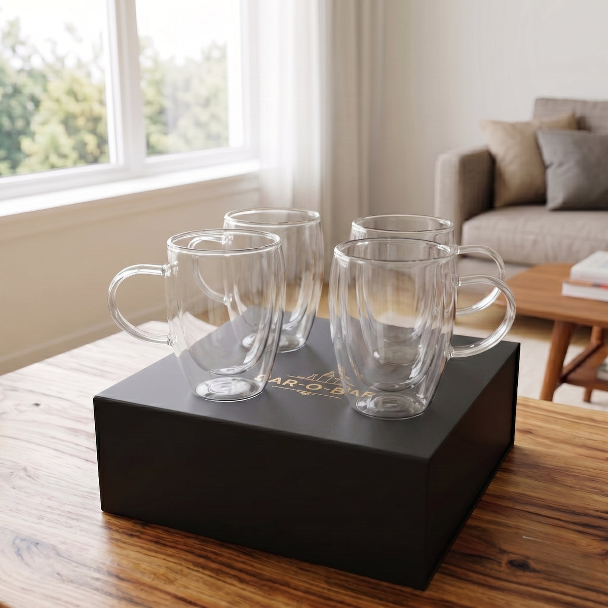 CAR-O-BAR Double Walled Glass Mugs - 300 ml Insulated Mugs for Hot & Cold Drinks