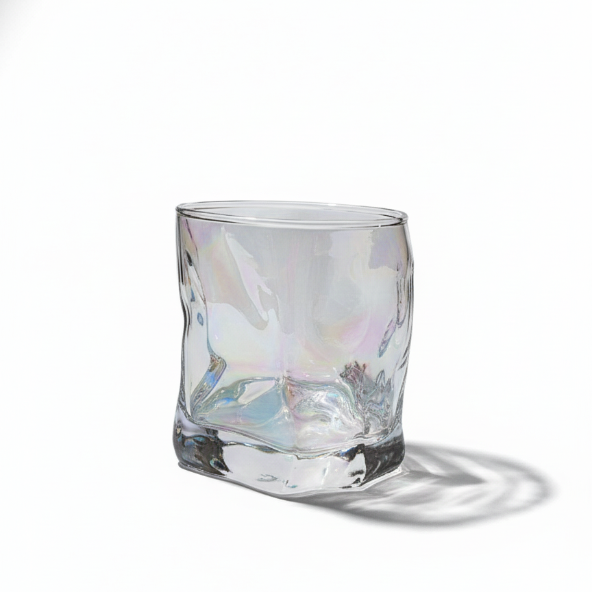 CAR-O-BAR Tipsy Whiskey Glass | Silver Coated Colour | Fluid Design | Set of 4