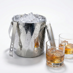Car-O-Bar Rippled Finish Stainless Steel Ice Bucket with Tong - 1500 ml