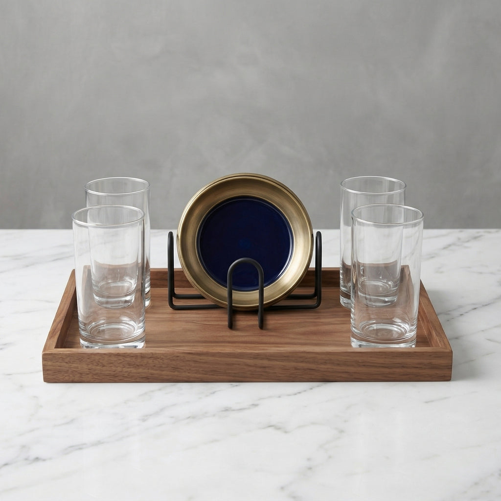 Car-O-Bar Set of 4 Coaster || Round Design Anti Slip Coaster Set With Stand