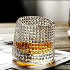 Car-O-Bar Tipsy Whiskey Glass | Fluted Check Design Rotating Heavy Base | Set of 6 | 190ml