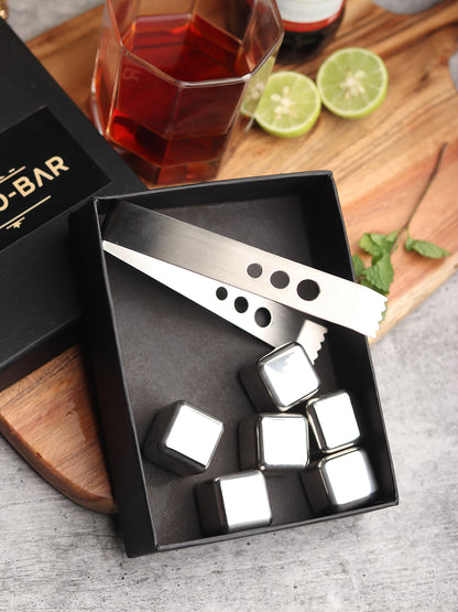 Car-O-Bar Steel Whiskey Cubes - Pack of 6 with Tong