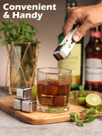 Car-O-Bar Steel Whiskey Cubes - Pack of 6 with Tong