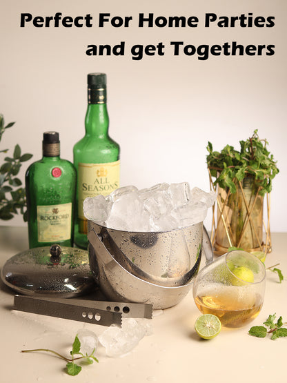 Car-O-Bar Stainless Steel Ice Bucket with Tong - Mirror Finish