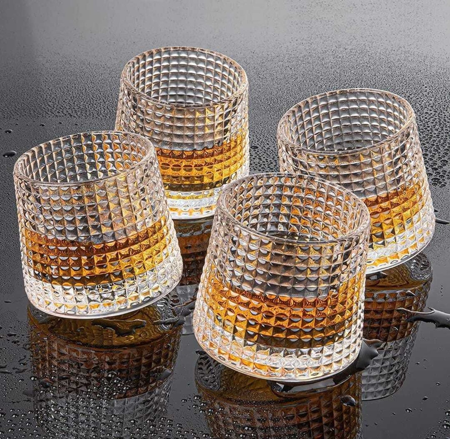 Car-O-Bar Tipsy Whiskey Glass | Fluted Check Design Rotating Heavy Base