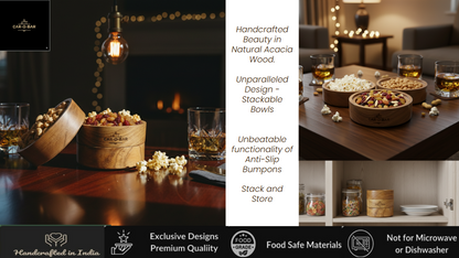 CAR-O-BAR Premium Stackable Wooden Serving Bowl Set of 3 | Natural Finish