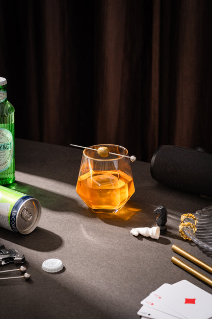 Car-O-Bar Tipsy Whiskey Glass | Clear with Gold Rim