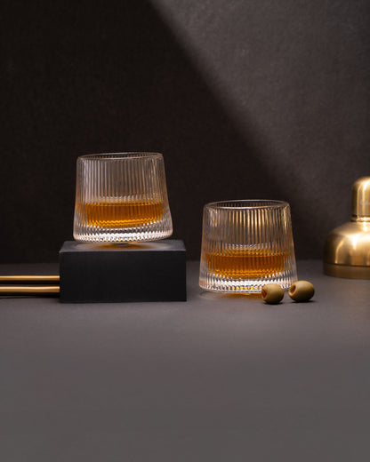 Car-O-Bar Tipsy Whiskey Glass | Fluted Clear