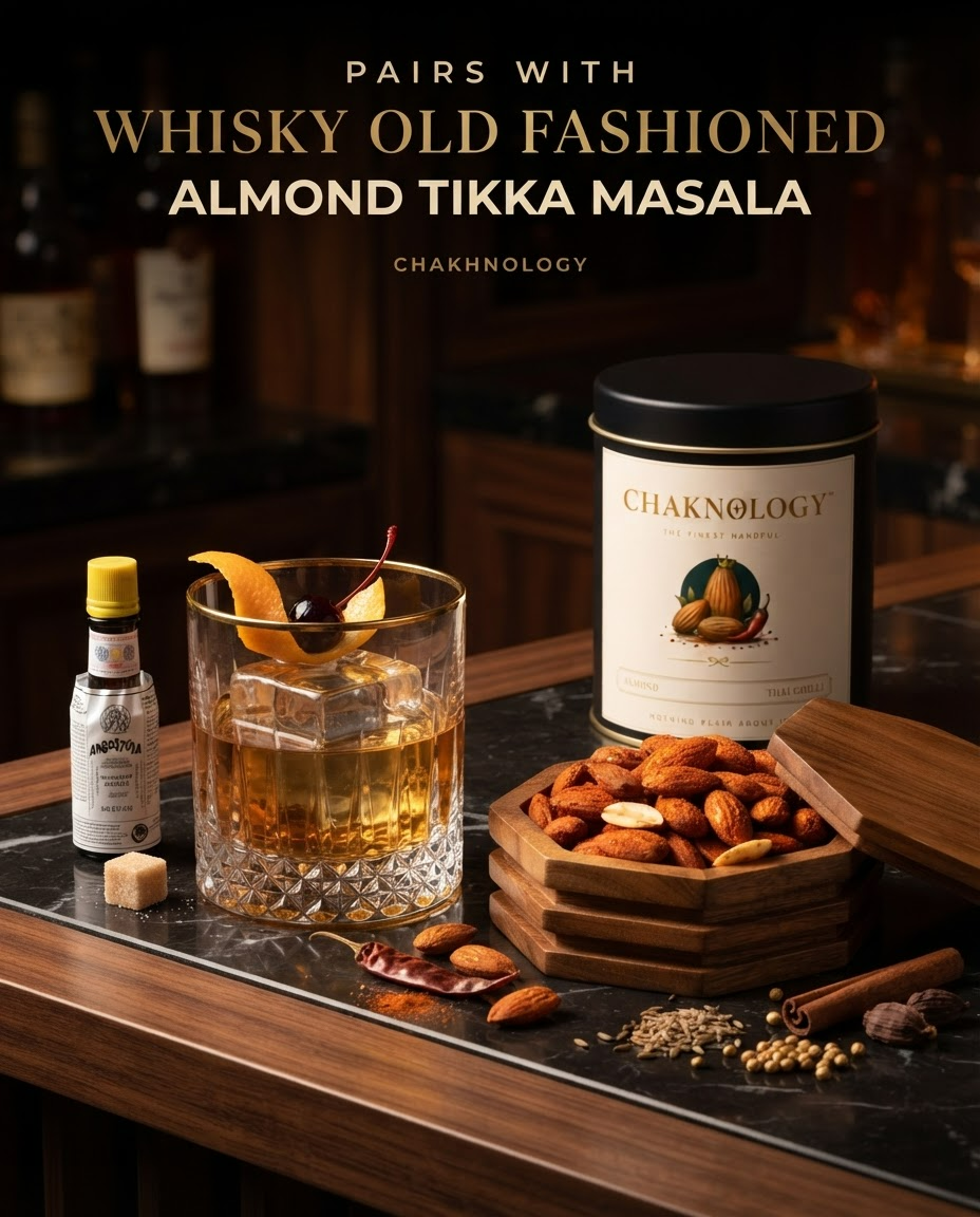 CHAKHNOLOGY Roasted Almond Masala | Gourmet Cocktail Nuts & Bar Snacks 200gm