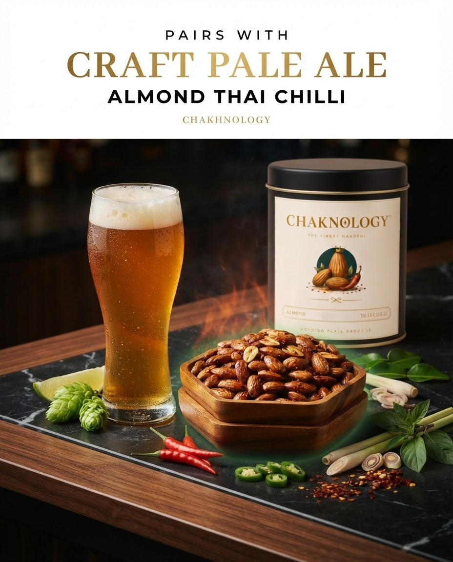 CHAKHNOLOGY Roasted Almond Thai Chilli | Gourmet Cocktail Nuts & Bar Snacks 200gm