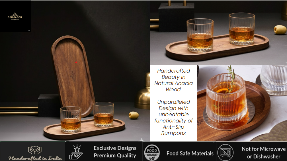 Car-O-Bar Premium Wooden Serving Tray Platter | Mahogany Finish