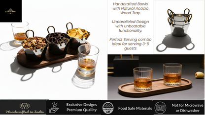 CAR-O-BAR Set of 3 Premium Steel Serving Bowl with Platter | Hexagonal Silver Finish