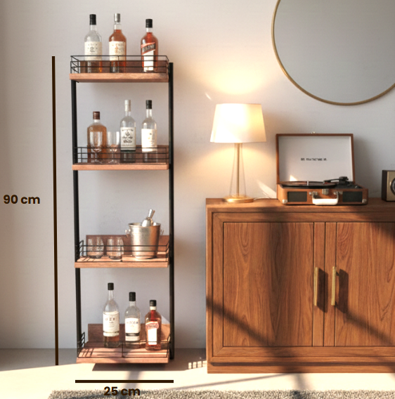 CAR-O-BAR Premium 4-Tier Mini Bar Rack | Solid Wood Wine & Whiskey Organizer | Multipurpose Bar Shelf for Home Décor