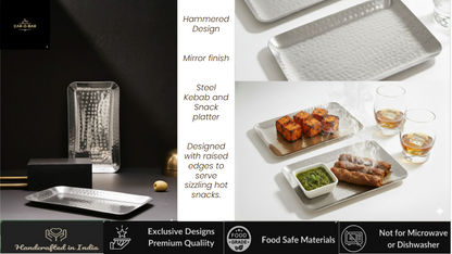 Car-O-Bar Set of 2 Premium Steel Serving Platter | Hammered Design