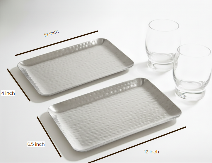 Car-O-Bar Set of 2 Premium Steel Serving Platter | Hammered Design