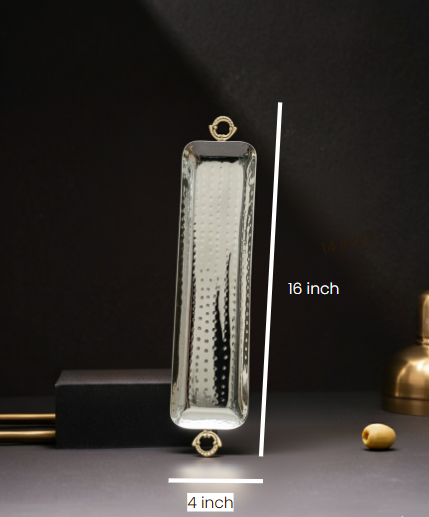 Car-O-Bar Premium Steel Serving Platter with Brass Handles | Hammered Design