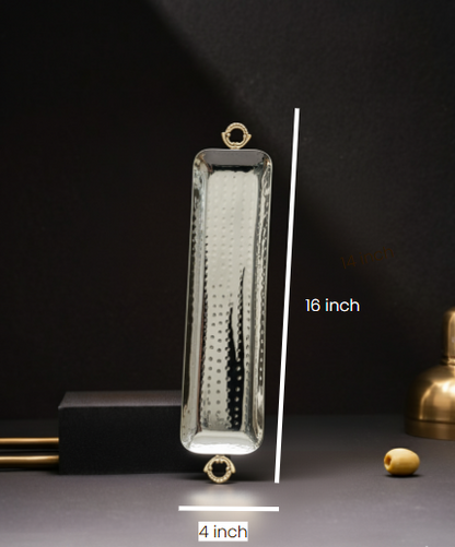 Car-O-Bar Premium Steel Serving Platter with Brass Handles | Hammered Design