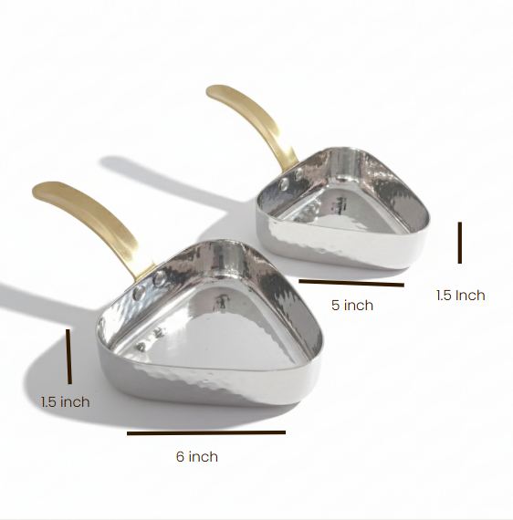 CAR-O-BAR Premium Set of 2 Steel Serving Pan with Handle | Hammered Silver Finish