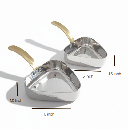 CAR-O-BAR Premium Set of 2 Steel Serving Pan with Handle | Hammered Silver Finish