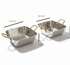 CAR-O-BAR Premium Set of 2 Steel Serving Bowls with Handle | Hammered Silver Finish