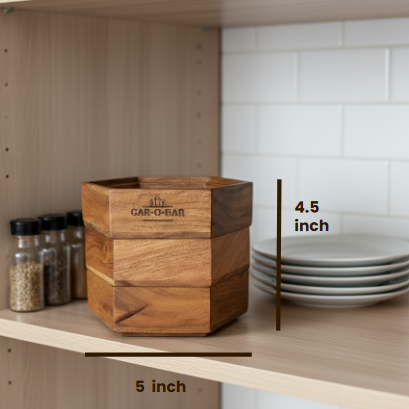 CAR-O-BAR Premium Stackable Hexagonal Wooden Serving Bowl Set | Natural Finish