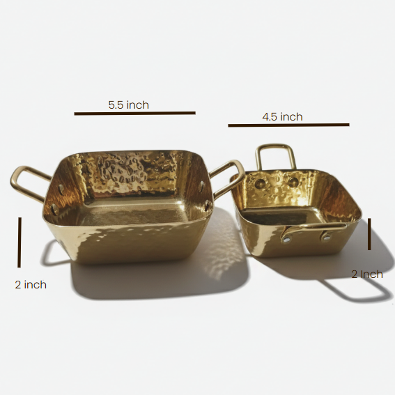 CAR-O-BAR Premium Set of 2 Steel Serving Bowls with Handle | Hammered Gold Finish