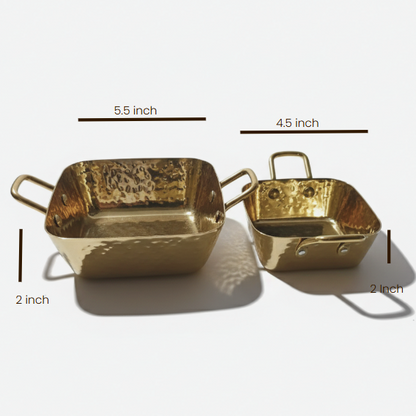 CAR-O-BAR Premium Set of 2 Steel Serving Bowls with Handle | Hammered Gold Finish