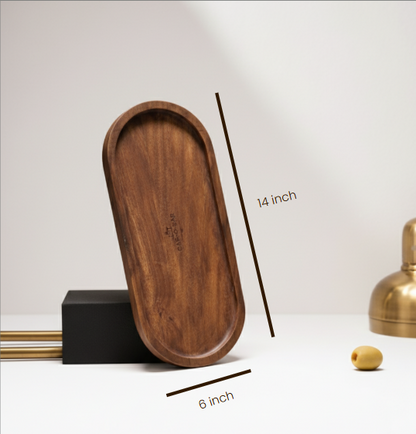 Car-O-Bar Premium Wooden Serving Tray Platter | Mahogany Finish