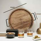 Car-O-Bar Premium Wooden Serving Tray Platter with Handle | Antique Finish