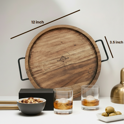 Car-O-Bar Premium Wooden Serving Tray Platter with Handle | Antique Finish