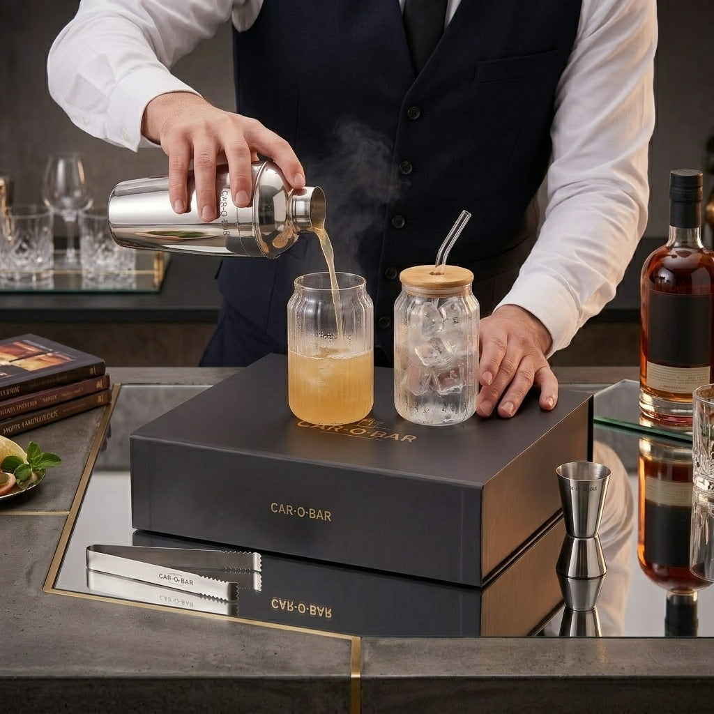 Car-O-Bar Silver Bar Set with Glasses Gift Set