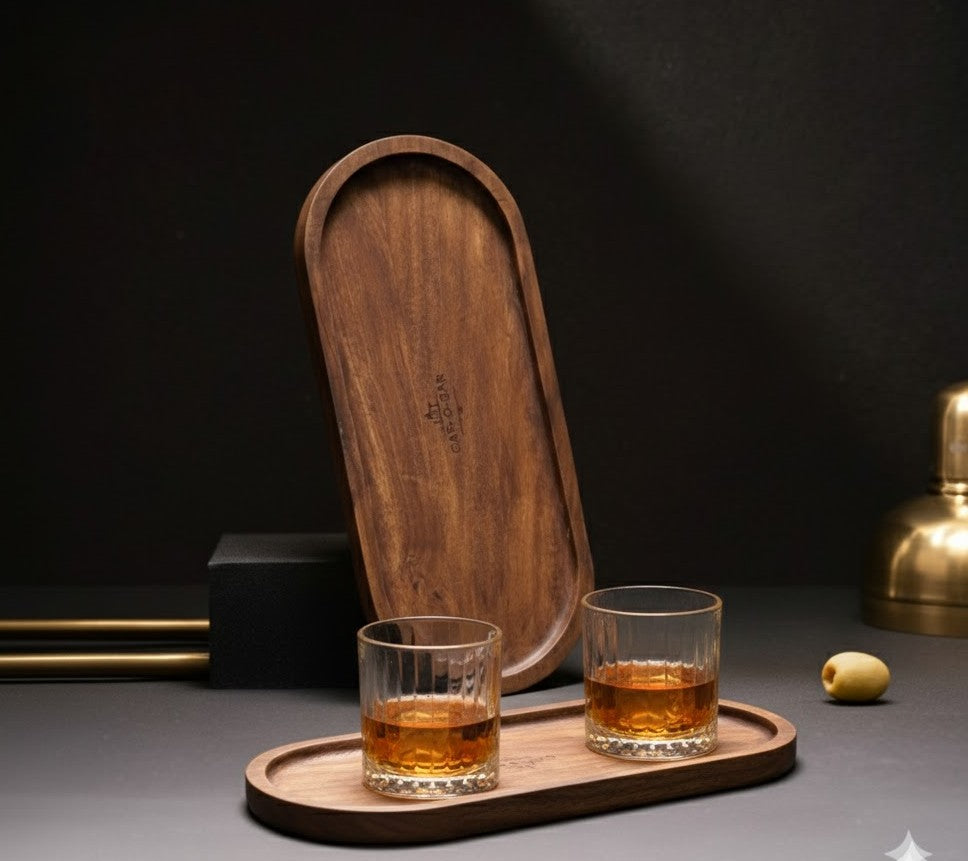 Car-O-Bar Premium Wooden Serving Tray Platter | Mahogany Finish