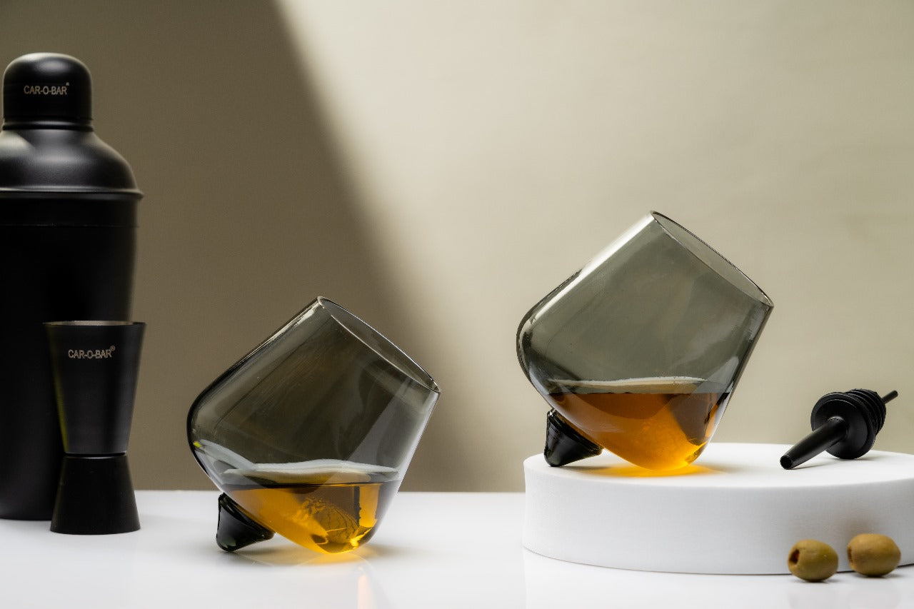 CAR-O-BAR Tipsy Whiskey Glass | Greyish Black