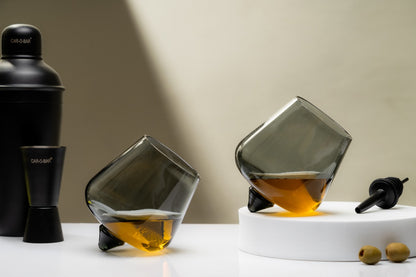 CAR-O-BAR Tipsy Whiskey Glass | Greyish Black