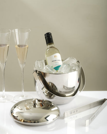 Car-O-Bar Mirror Finish Stainless Steel Premium Design Ice Bucket for Bar & Home with Set of 4 Whiskey Glasses for a Home Bar Setup