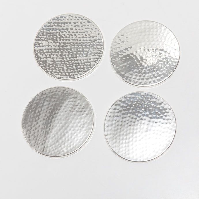 Car-O-Bar Round Hammered Design Silver Coasters || Set of 4 Coasters