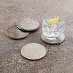 Car-O-Bar Round Hammered Design Silver Coasters || Set of 4 Coasters